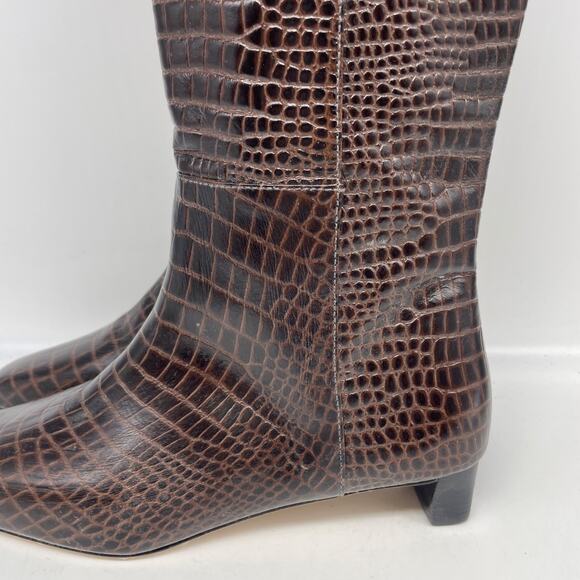Frances Valentine Mackie Knee High Boot Brown Croc Embossed Leather Size 8.5 B - Picture 13 of 14
